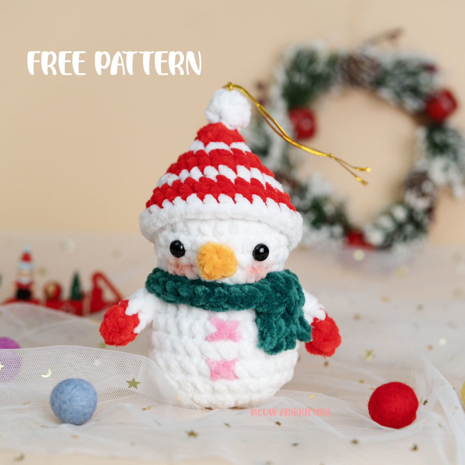 Crochet Snowman Ornament For Beginner Free Amigurumi Pattern MeoW